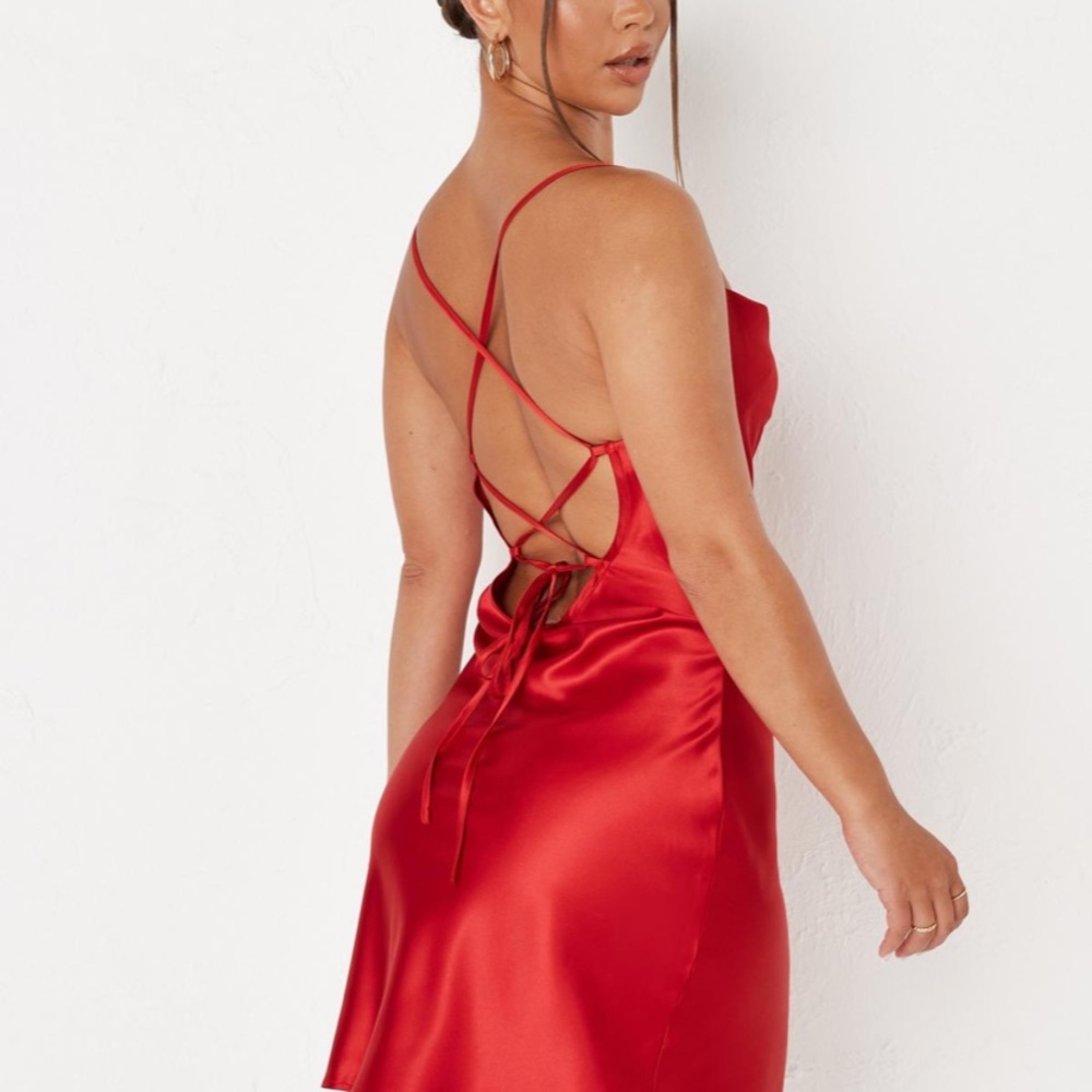 BRAND NEW red cowl neck missguided satin cami dress
